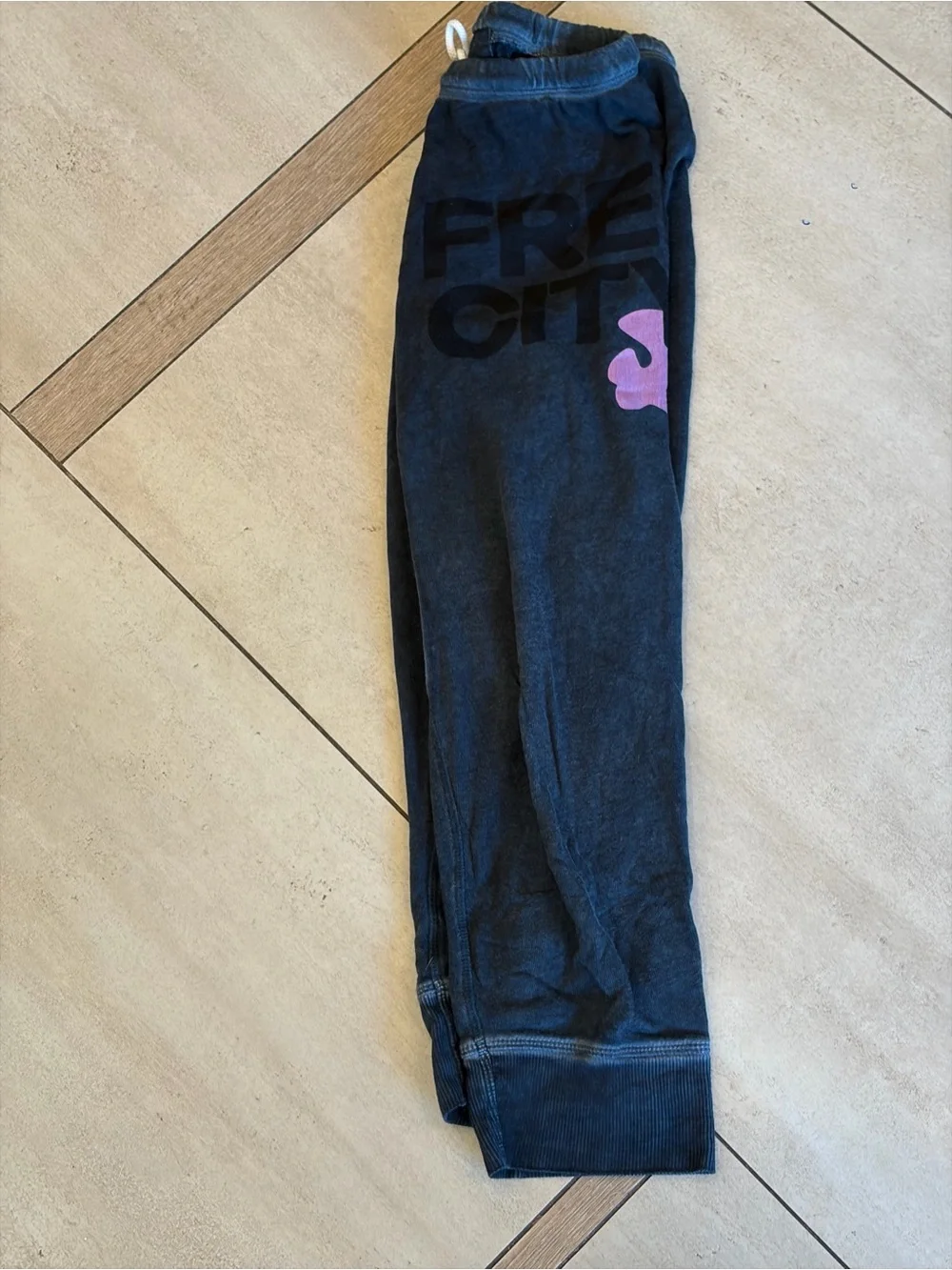 NO FURTHER MARKDOWN  price is price Freecity Black Joggers w/ Pink Accent & Logo - Picture 2 of 7
